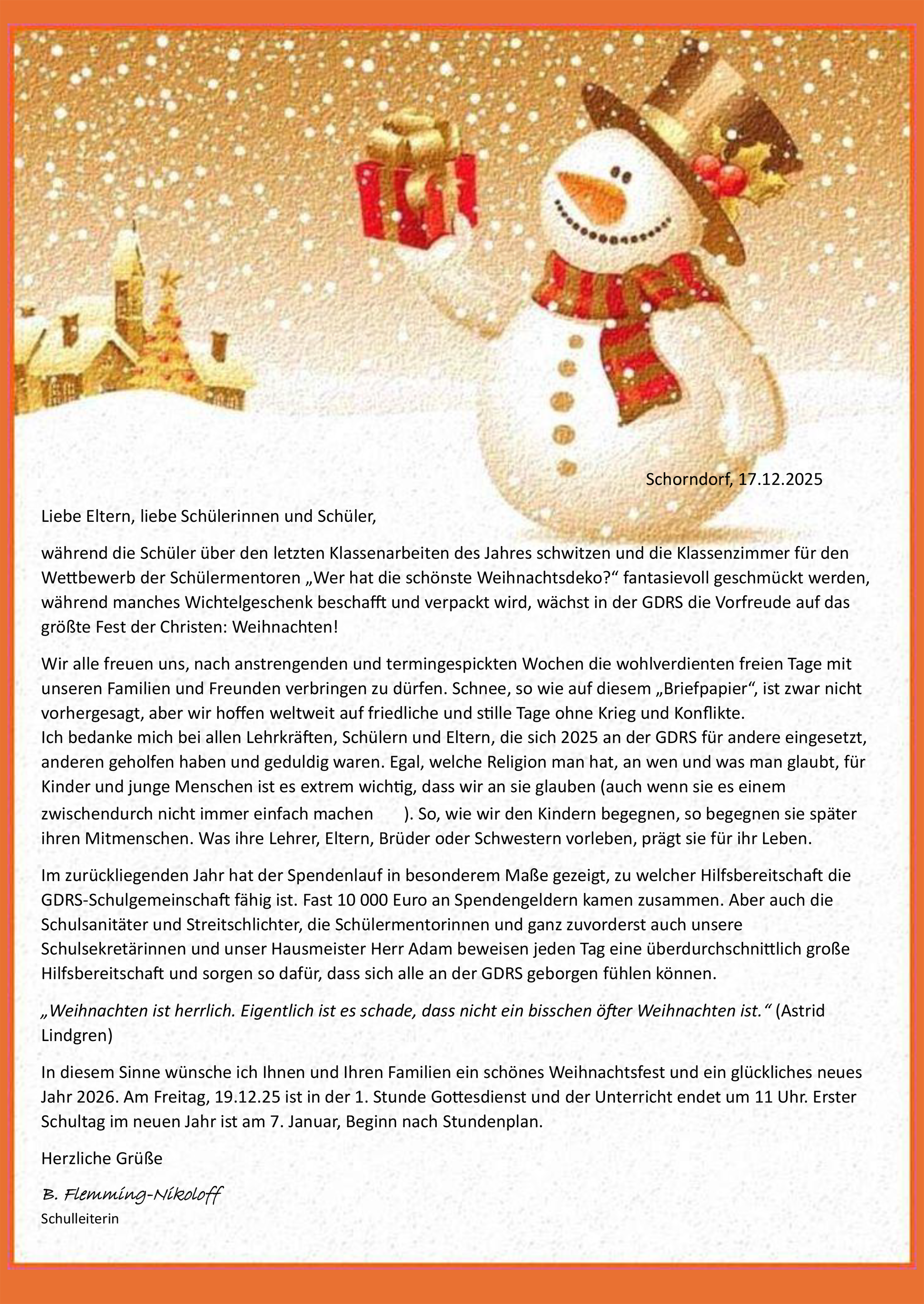Elternbrief zu Weihnachten