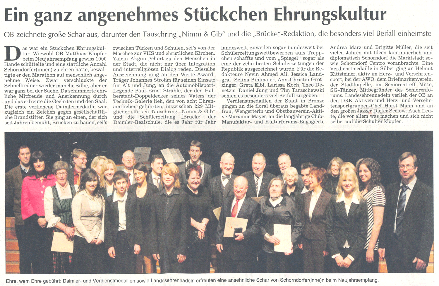 Zeitungsartikel Neujahrsempfang der Stadt Schorndorf